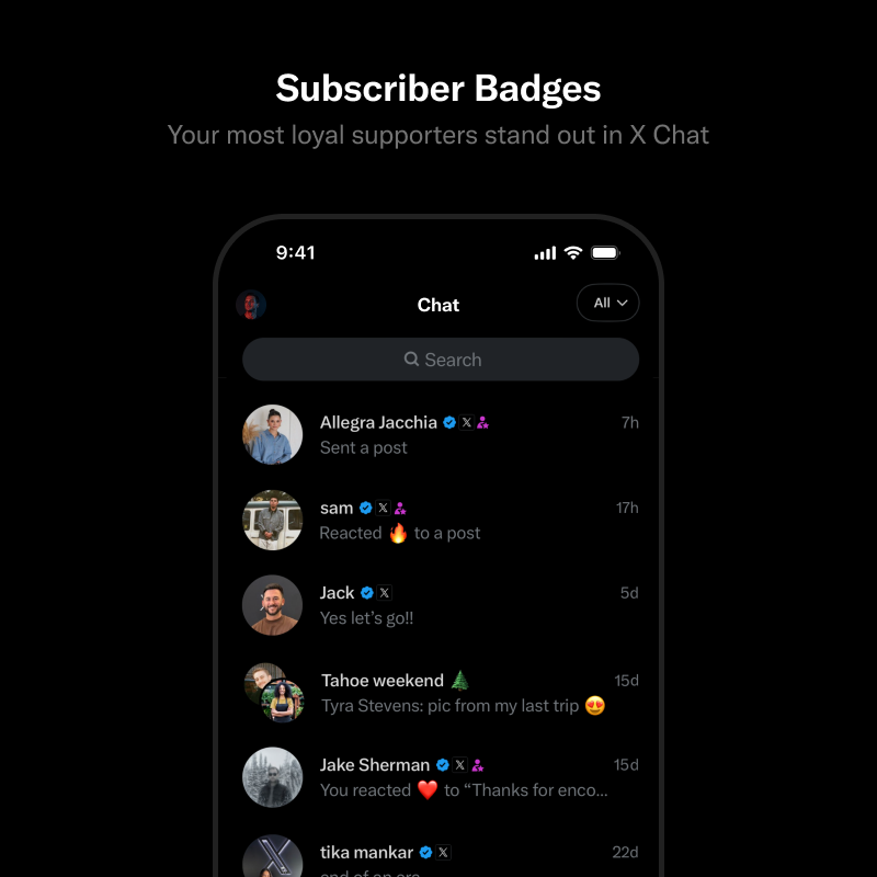 @chat 转发:您最忠实的支持者现在可以通过订阅者徽章在 X Chat 中脱颖而出。
创作者订阅即将推出众多升级中的第一个 👀